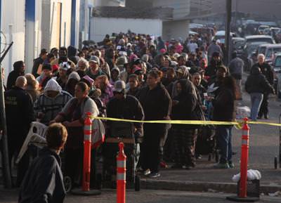 The line for the Food Pantry